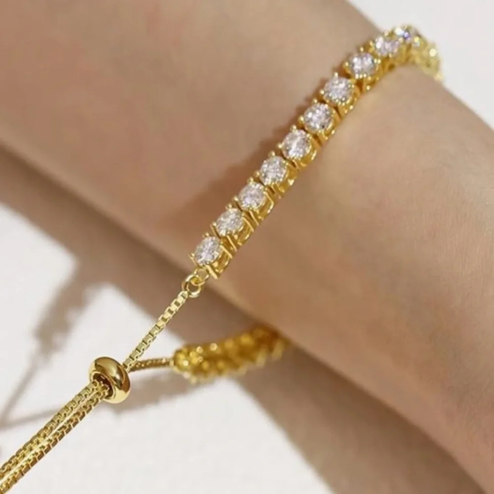 Anthropologie Gold Bracelet with Clear Crystal Details - Picture 2 of 6